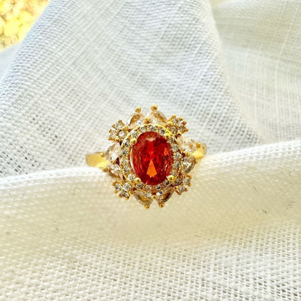 Fire red oval cubic zirconia adjustable ring
